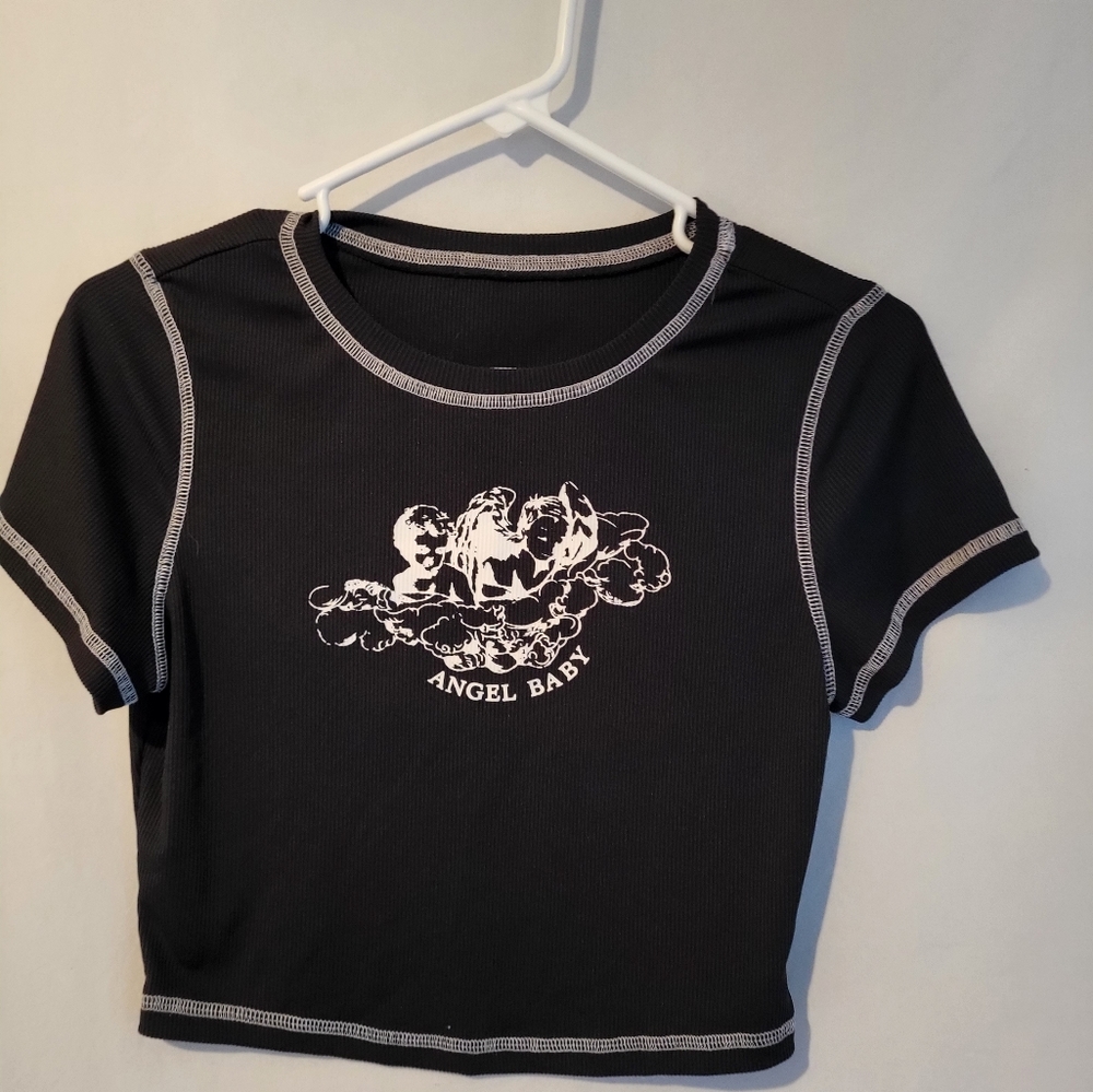 Black small Angel Baby crop top. Like new